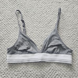 AERIE Ribbed Cotton Blend Bralette Grey Varsity XS AE